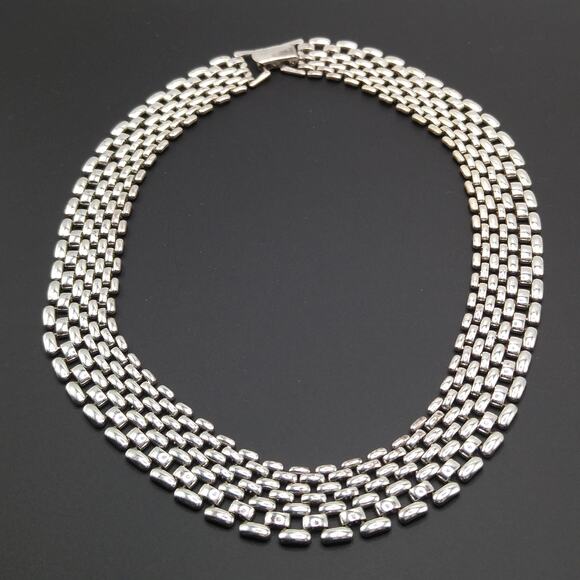 Vintage Interlocking Choker Necklace, Rhodium Plated, 1980s, Silver Tone - Picture 5 of 10